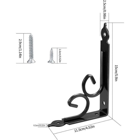 2 pcs Wall Shelf Brackets, 90 Degree Triangle Shelf Brackets, Metal Angle Bracket For Bookshelf, Kitchen - Black