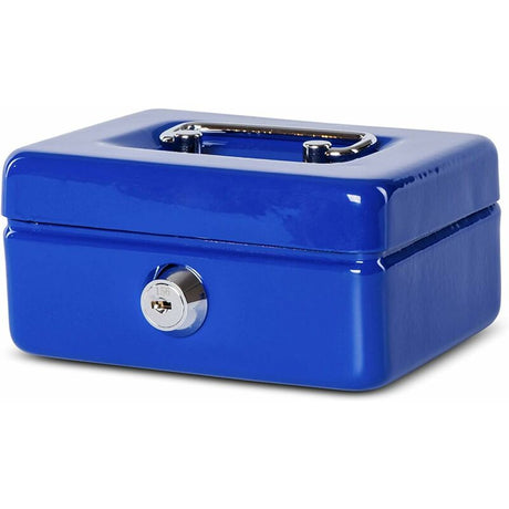 Steel Money Box Lockable And Portable 12.5X9.5X6Cm With Coin Slot Suitable As Piggy Bank, Small Safe, Cash Drawer Blue