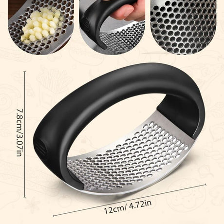 Stainless Steel ROcking Garlic Press - Cooking Appliance - Black & Gray 2Pc