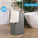 Large Laundry Basket With Lid, 100L Dirty Basket With Bamboo Handles For Clothes, Laundry Basket Xxl Foldable With