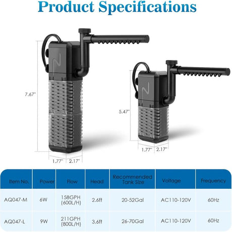 Adjustable Aquarium Filter 600L/H Aquarium Pump, Ultra-Quiet Internal Aquarium Filter Suitable For Aquariums Up To 200L