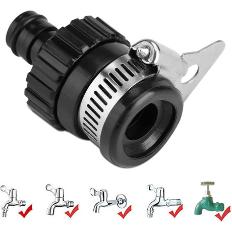 Universal Water Tap Hose Connector For Car Wash Garden Hose Quick Connector Tap Adapter Diameter Less Than 16Mm (Black)