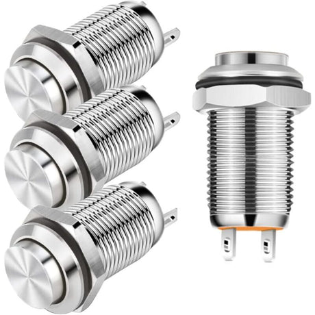 4 pcs 12Mm 3A 12V/24V/125V/250V Ac Self-Locking Waterproof Push Button Switch Nickel Plated Copper On Off Push Button