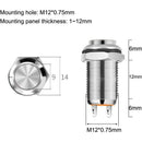 4 pcs 12Mm 3A 12V/24V/125V/250V Ac Self-Locking Waterproof Push Button Switch Nickel Plated Copper On Off Push Button
