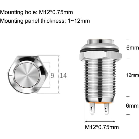 4 pcs 12Mm 3A 12V/24V/125V/250V Ac Self-Locking Waterproof Push Button Switch Nickel Plated Copper On Off Push Button
