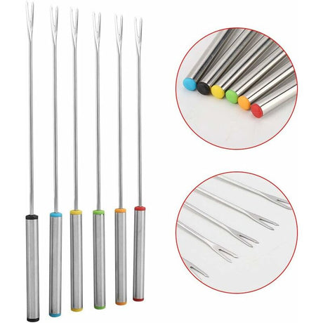 6 pcs Fondue Forks, Stainless Steel Fondue Forks, Chocolate Fondue Forks For Fruit Barbecue Pot Fork Fondue Skewers