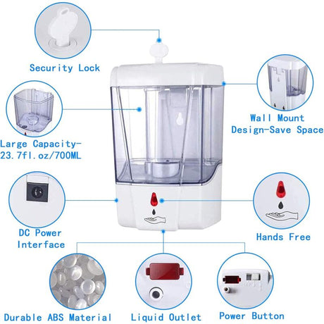 Automatic Hand Soap Dispenser, 700Ml Wall Mounted Soap Dispenser, Touchless Hand Sanitizer Shampoo Dispenser, Touchless