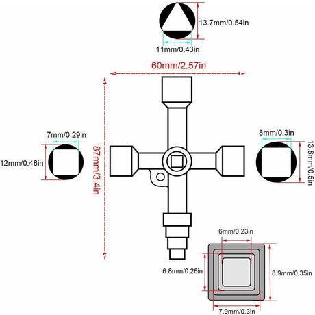Universal Cross Wrench, Practical 4-Way Multifunctional Wrench, Silver Control Cabinet Key, Used For Water And