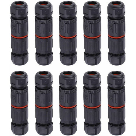 Whpps 10 pcs Ip68 Waterproof Straight Connector Junction Box Electrical Wire Cable 3 Pin Outdoor Connector Plug Socket