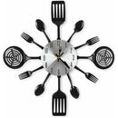 16" Large Kitchen Wall Clocks With Spoons And Forks, Great Home Decor And Nice Gifts, Black