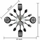 16" Large Kitchen Wall Clocks With Spoons And Forks, Great Home Decor And Nice Gifts, Black