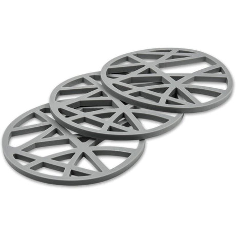 3 pcs Set ROund Silicone Trivets - Flexible And Non-Slip - 15.8 X 15.8 X 0.7Cm - Grey