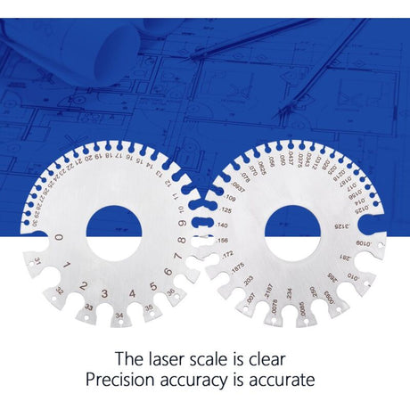 Stainless Steel 2-Sided ROund Wire Thickness Gauge For Measuring Non-Ferrous Wire And Metal, Tester Ruler Gauge