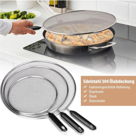 3 Pieces Splash Guard Stainless Steel Splash Cover With Handle Kitchen Splash Guard 25Cm 29Cm 33Cm