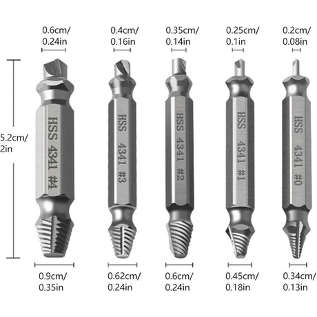 5 pcs Professional Screw Extractor Set, DAmaged Screw Extractor, High Speed Steel, For Defective Screws, Bolts And