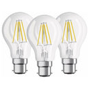 Pack Of 3 Standard LED Filament Bulbs - B22 Base - 6W Equivalent To 60W - Warm White 2700K [Energy Class E]
