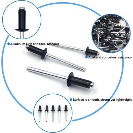 100 pcs 4.8 X 12Mm Aluminum Blind Rivets, Open End Rivets, Pop Rivets, Pack Of 100 (Black)