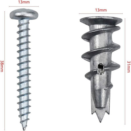 100 pcs Zinc Alloy Expansion Screw Set Combination 50 pcs Screws And 50 pcs Anchors - Metal Self-Drilling - For