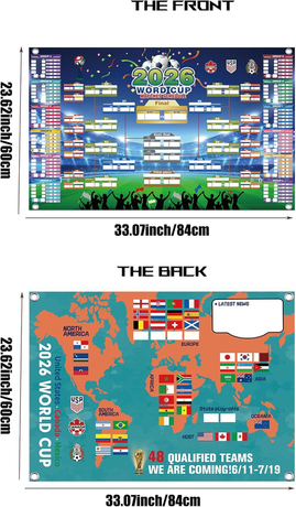2026 World Cup Wall Chart Poster - 48 Team Tournament Schedule Tracker on Premium Waterproof Oxford Fabric (31.5