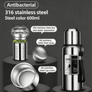 Antibacterial 316 Stainless Steel Vacuum Flask 600ml | Tea Infuser & Insulated Bottle for Hot/Cold Drinks (Bright silver)