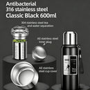 Antibacterial 316 Stainless Steel Vacuum Flask 600ml | Tea Infuser & Insulated Bottle for Hot/Cold Drinks (Black)