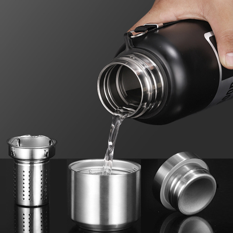 Antibacterial 316 Stainless Steel Vacuum Flask 800ml | Tea Infuser & Insulated Bottle for Hot/Cold Drinks (Black)