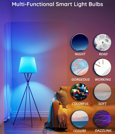 4 Pack Smart Light Bulbs,WiFi & Bluetooth LED Light Bulb That Works with Alexa & Google Home, Color Changing Light Bulb, 9W  E27 2.4Ghz WiFi Light Bulbs Tuya Smart APP