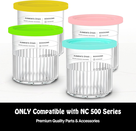 Creami pint ice cream containers and lids for Ninja, 4-piece set of cream ice cream containers/cups/jars/buckets, compatible with NC500/501 series cream ice cream machines.
