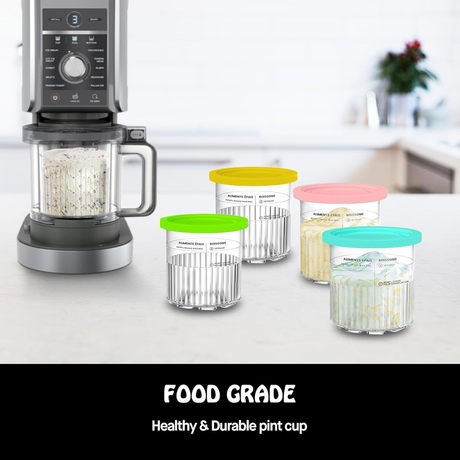 Creami pint ice cream containers and lids for Ninja, 4-piece set of cream ice cream containers/cups/jars/buckets, compatible with NC500/501 series cream ice cream machines.