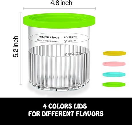 Creami pint ice cream containers and lids for Ninja, 4-piece set of cream ice cream containers/cups/jars/buckets, compatible with NC500/501 series cream ice cream machines.
