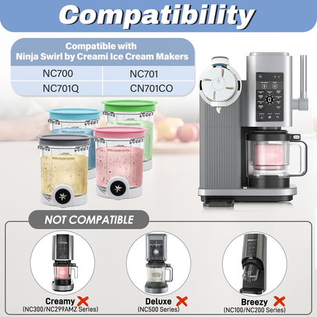 Pints and Lids Replacement Compatible with Ninja Swirl by Creami NC700 Series Ice Cream Makers, 16oz Cup Containers Replacement for Creami Swirl NC701 NC701Q CN701CO, 4-Pack, BPA Free, Clear