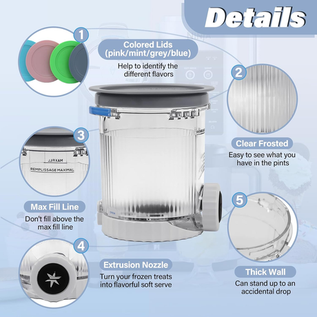Pints and Lids Replacement Compatible with Ninja Swirl by Creami NC700 Series Ice Cream Makers, 16oz Cup Containers Replacement for Creami Swirl NC701 NC701Q CN701CO, 4-Pack, BPA Free, Clear