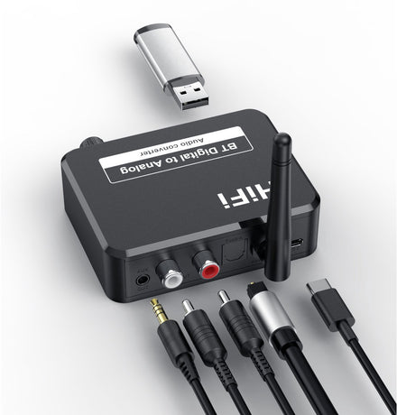 Bluetooth Receiver - Bluetooth Receiver for Audio - BT 5.3 - SPDIF/Optical/RCA Output - B35T - Black