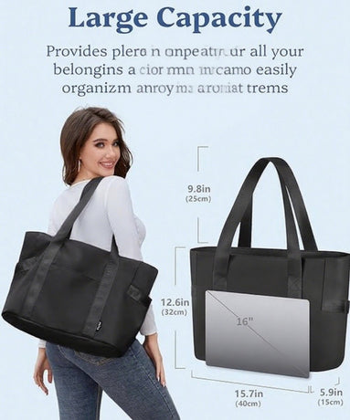 Waterproof shoulder bag for 16-inch laptops for women, ideal for work, school and travel.