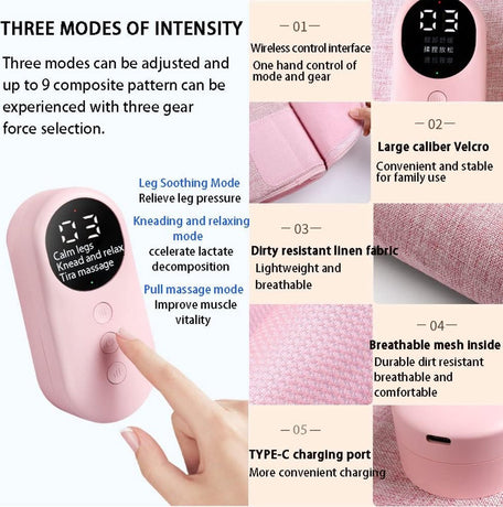 Leg massager - Calf massager - Leg massager for blood circulation -  Cordless massage - Air compression - Relieves leg pain - Adjustable intensity (pink)