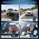 WiFi Car Dash Cam – 3-Channel Wireless Camera with App, Front, Interior, and Rear Cameras, Full HD 1080p, 2-inch IPS Screen, Night Vision, Motion Detection, Loop Recording, 64GB Memory Card Included