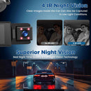 WiFi Car Dash Cam – 3-Channel Wireless Camera with App, Front, Interior, and Rear Cameras, Full HD 1080p, 2-inch IPS Screen, Night Vision, Motion Detection, Loop Recording, 64GB Memory Card Included