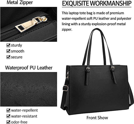 Wrapped Delights - Women's Large Black Shopper Handbag, Leather Shoulder Bag, Work Bag, Large Laptop Bag, Business School Bag (15.6 inches)