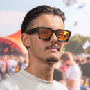 Square sunglasses - Women's sunglasses - Festival sunglasses - Rave sunglasses - Glasses - Thick frame - Black with orange lenses