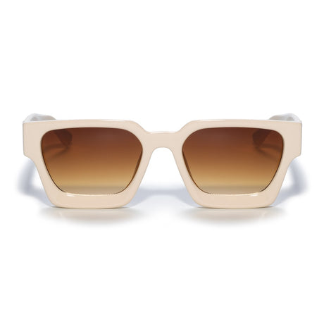 Square sunglasses - Women's sunglasses - Festival sunglasses - Rave sunglasses - Glasses - Thick frame - Beige with brown lenses