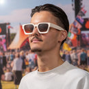 Square sunglasses - Women's sunglasses - Festival sunglasses - Rave sunglasses - Glasses - Thick frame - Beige with brown lenses
