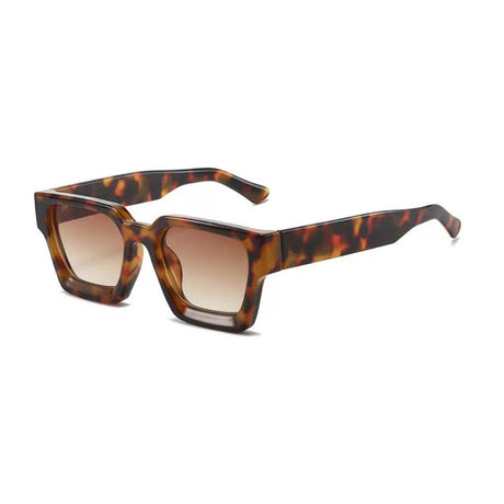 Square sunglasses - Women's sunglasses - Festival sunglasses - Rave sunglasses - Glasses - Thick frame - Leopard print with brown lenses