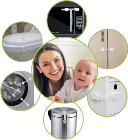 Mogi Products - Child Locks - 10 Pieces - For Cabinets and Drawers - Cabinet Safety - Safety Locks - Adhesive
