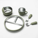 5-Piece Set - Children's Plate - Baby Plate in Stainless Steel - BPA-Free - Non-Slip - Unbreakable - Removable - Suitable for Children 1-3 Years Old - Includes Plate, Bowl, Cup, Fork, Spoon - Grass Green