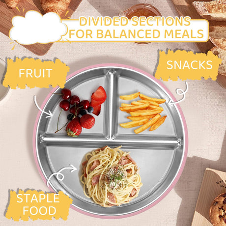 5-Piece Set - Children's Plate - Baby Plate in Stainless Steel - BPA-Free - Non-Slip - Unbreakable - Removable - Suitable for Children 1-3 Years Old - Includes Plate, Bowl, Cup, Fork, Spoon - Grass Green