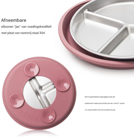 5-Piece Set - Children's Plate - Baby Plate in Stainless Steel - BPA-Free - Non-Slip - Unbreakable - Removable - Suitable for Children 1-3 Years Old - Includes Plate, Bowl, Cup, Fork, Spoon - Grass Green