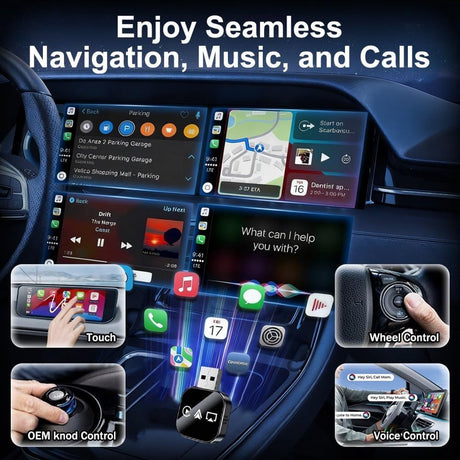 3-in-1 Wireless CarPlay Mirror Link Adapter (version 2026) compatible with iPhone/Apple/Android: automatic connection to your car's screen, dual Wi-Fi 2.4/5 GHz and Bluetooth 5.0, wired to wireless mode (iPhone compatible, 1 piece)