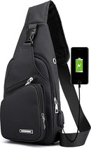 Fanny pack - Shoulder bag - With USB charging port - Men's - Chest bag - Anti-theft - Black