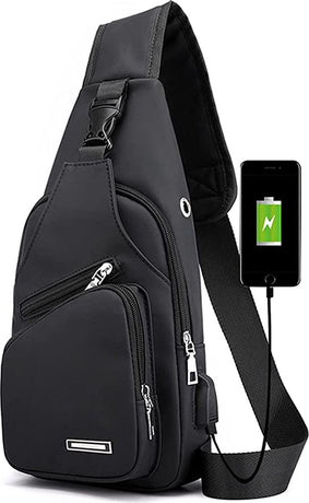 Fanny pack - Shoulder bag - With USB charging port - Men's - Chest bag - Anti-theft - Black