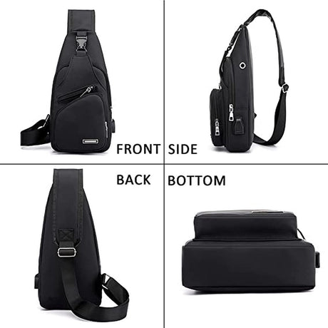 Fanny pack - Shoulder bag - With USB charging port - Men's - Chest bag - Anti-theft - Black